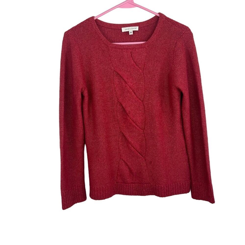Judith & Charles cable knit red scoop neck sweater size medium alpca/silk blend